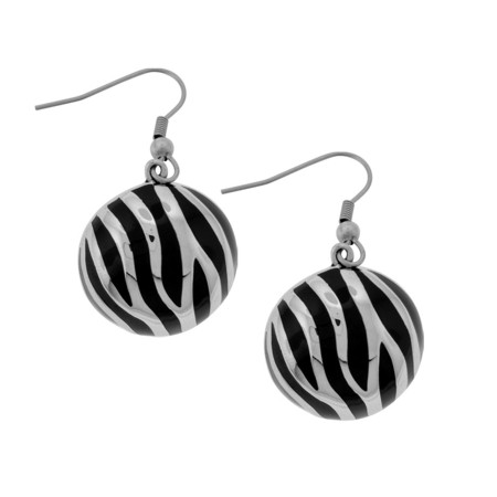 Steel Circle Dangles with Black Resin Stripes - SSE4295 - Click Image to Close